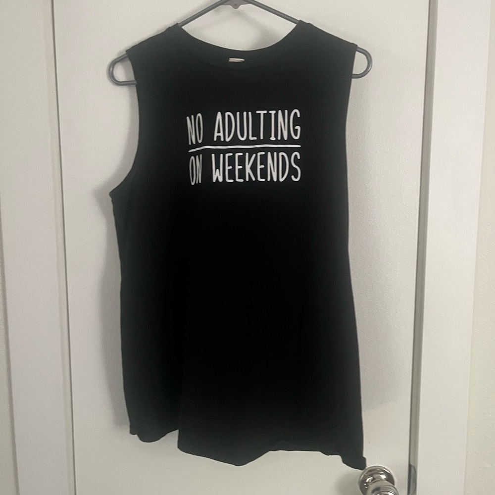 Black Sleeveless Tank Top - No Adulting On Weekends